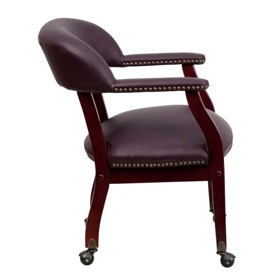 Emma and Oliver Conference Chair with Accent Nail Trimand Casters Burgundy LeatherSoft {5}
