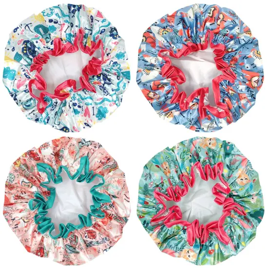 Wrapables Stylish Double Layer Waterproof Shower Caps (Set of 4) Llamas Ocean Fun {2}