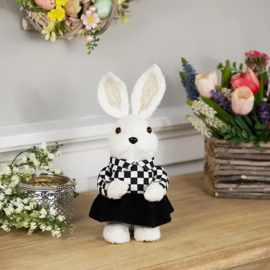 Northlight Girl Easter Rabbit Figurine in Checkered Dress -10" Black {3}