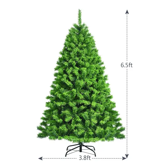 Costway 6.5ft Green Flocked Hinged Artificial Christmas Tree w/ Metal Stand Green {4}