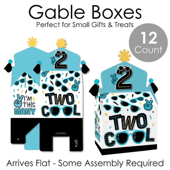 Big Dot of Happiness Two Cool - Boy - Treat Box Party Favors - Blue 2nd Birthday Party Goodie Gable Boxes - Set of 12 {7}
