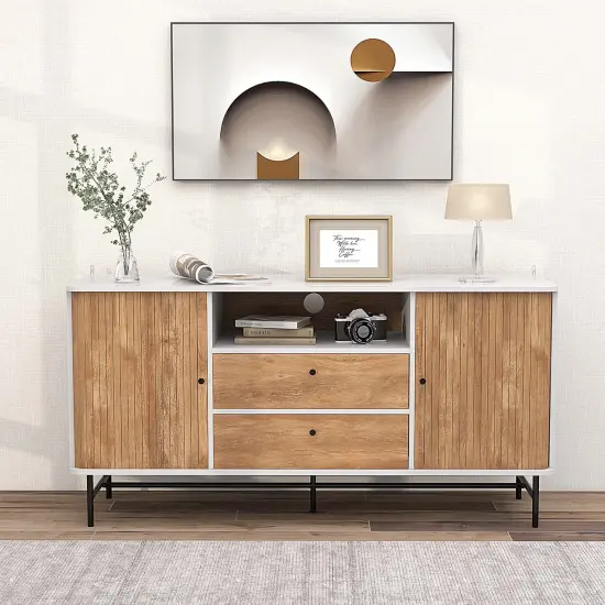 Costway Buffet Sideboard Versatile TV Stand with Sliding Tambour Doors & 2 Storage Drawers {2}