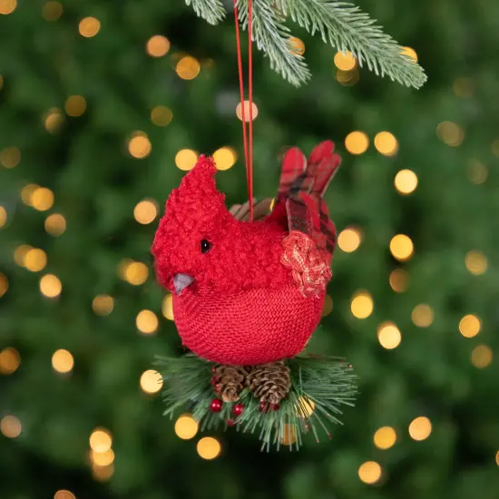 Northlight Burlap Cardinal with Pine Needles and Berries Christmas Ornament - 5.25" - Red {3}