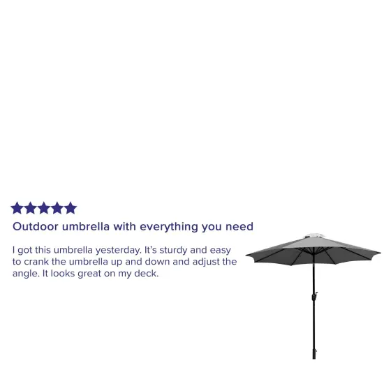 Merrick Lane Bali 9' Round UV Resistant Outdoor Patio Umbrella With Height Lever And 33&deg; Push Button Tilt Gray {3}