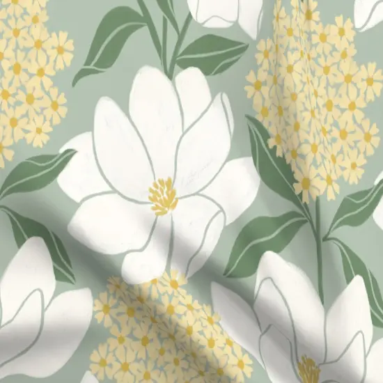 Various Fabrics by the Yard or Fat Quarter Oversized Floral Large Scale Sage Green Soft Mustard Southern Summer Flowers Custom Printed Fabric by Spoonflower {5}