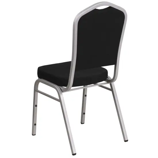 Emma and Oliver 4 Pack Crown Back Stacking Banquet Chair BlackFabric/Silver {4}