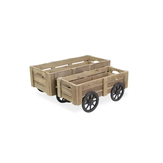 Contemporary Home Living Set of 2 Brown and Black Handmade Storage Crates with Wheels 23.75" {3}