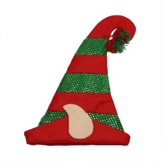 Northlight 22" Red and Green Striped Sequin Unisex Adult Christmas Elf Hat - One Size {1}