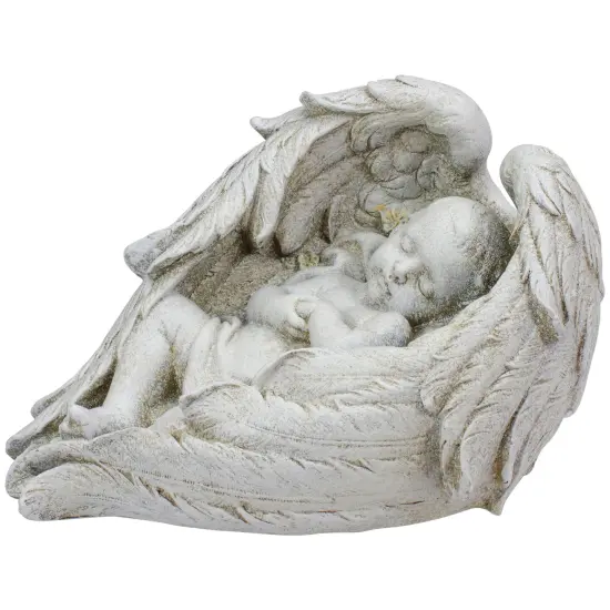 Diva At Home 10-Inch Sleeping Angel Baby with Wings Outdoor Garden Statue White {1}
