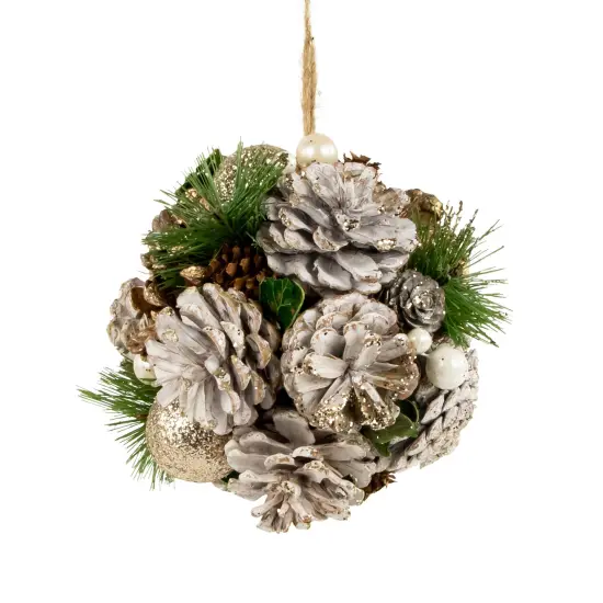 Northlight Glitter Pine Needle and Pinecones Christmas Ball Ornament - 5.5" Brown {3}
