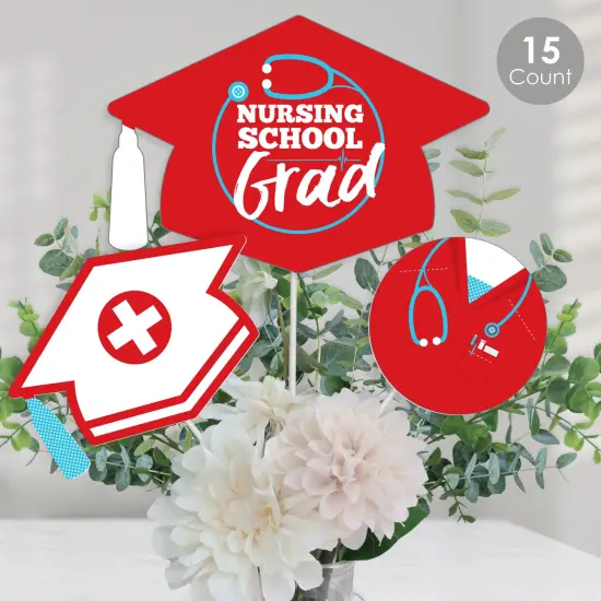 Big Dot of Happiness Nurse Graduation - Medical Nursing Graduation Party Centerpiece Sticks - Table Toppers - Set of 15 {1}