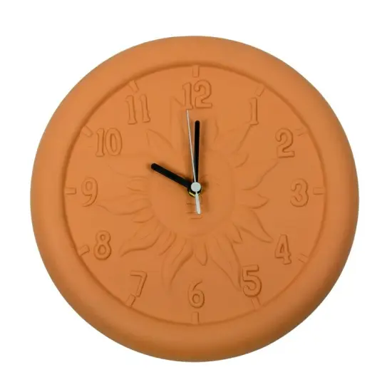Swim Central 12" Terra Cotta Embossed Sun Indoor or Outdoor Wall Clock Orange {1}