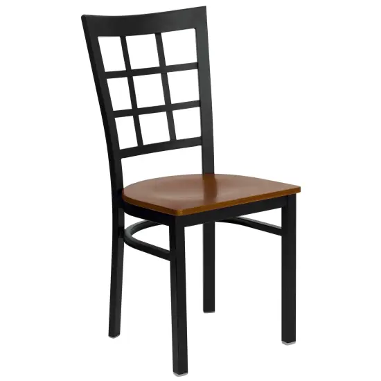 Emma and Oliver Window Back Metal Restaurant Dining Chair Cherry/BlackMetal {1}