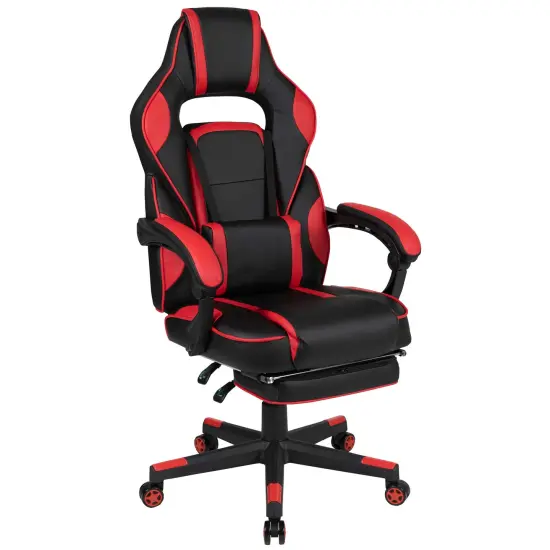 Emma and Oliver Ergonomic Gaming Chair -Recline Back/Arms, Footrest, Massaging Lumbar Red {1}