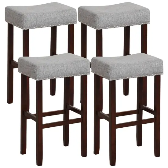 2 Set of 29 Inch Height Upholstered Bar Stool with Solid Rubber Wood Legs and Footrest Grey {4}