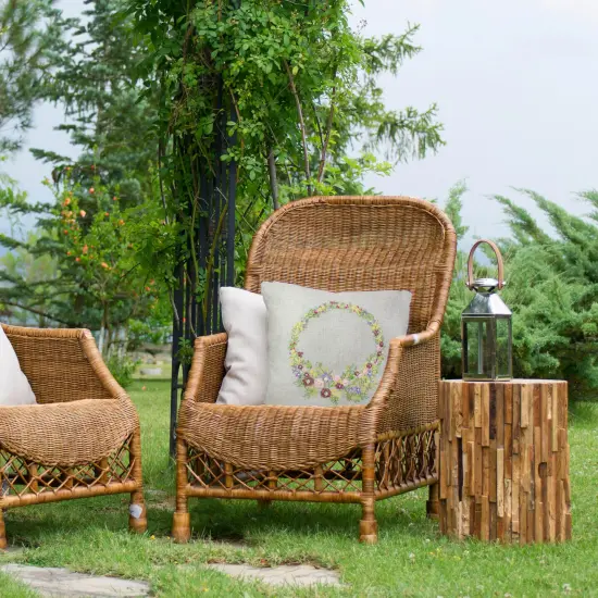 C&F Home 16" Square Beige Floral Wreath Throw Pillow {3}