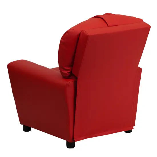 Emma and Oliver Contemporary Kids Recliner with Cup Holder Red Vinyl {3}