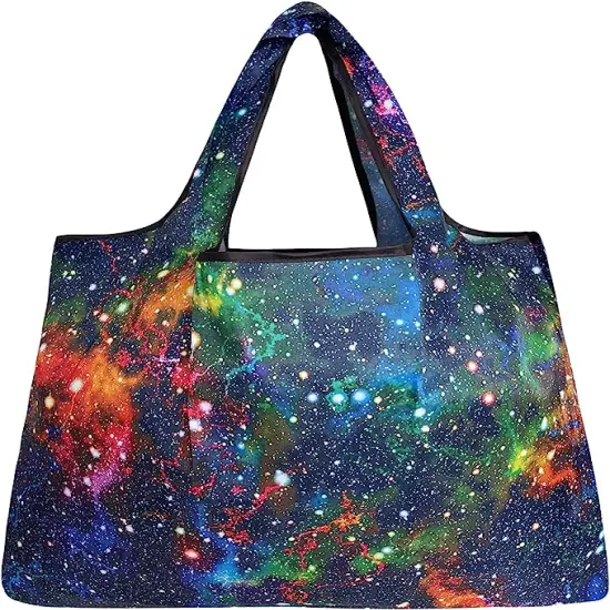 Wrapables Large Foldable Tote Nylon Reusable Grocery Bags, 5 Pack Exotic Space {5}