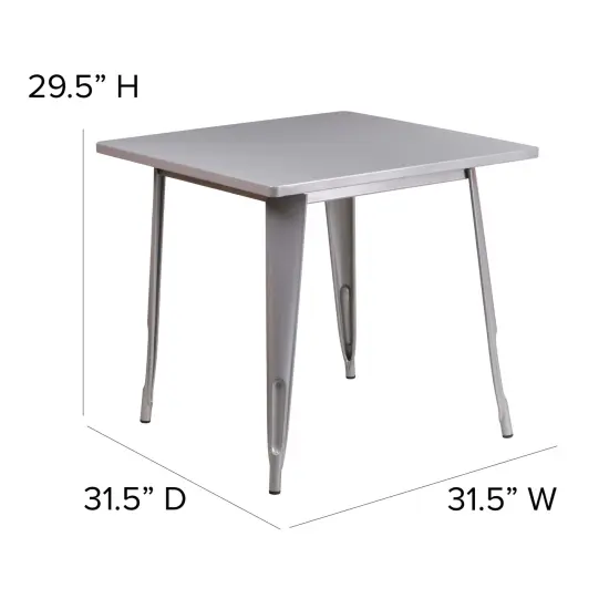 Merrick Lane Nash 31.5" Square Metal Table for Indoor and Outdoor Use Silver {5}