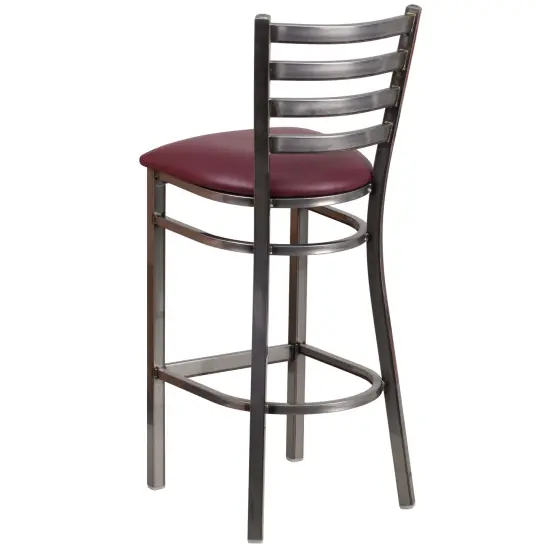 Emma and Oliver Clear Coated Ladder Back Metal Restaurant Dining Barstool BurgundVyl/ClearCoat {5}