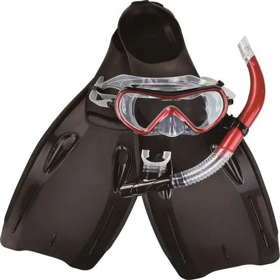 Pool Central 14+ Years - Red Swim Fins, Snorkel and Goggle Pool Set - Medium {1}