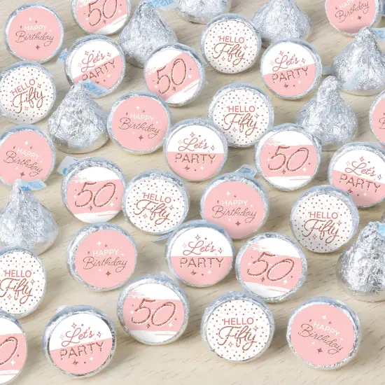 Big Dot of Happiness 50th Pink Rose Gold Birthday - Happy Birthday Party Small Round Candy Stickers - Party Favor Labels - 324 Count {1}