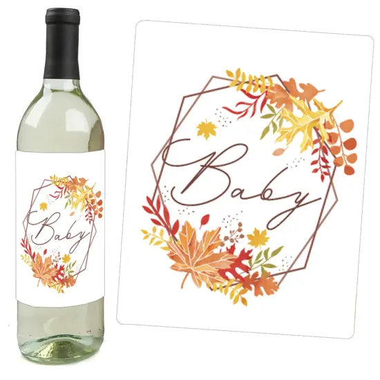 Big Dot of Happiness Fall Foliage Baby - Autumn Leaves Baby Shower Decorations for Women and Men - Wine Bottle Label Stickers - Set of 4 {3}
