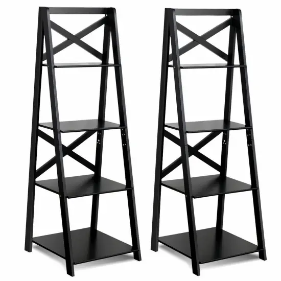 2 Pcs 4-Tier Ladder Shelf Bookshelf Bookcase Storage Display Leaning Home Office {1}