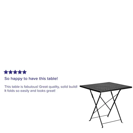 Emma and Oliver Commercial Grade 28" Square Colorful Metal Garden Patio Folding Patio Table Black {4}