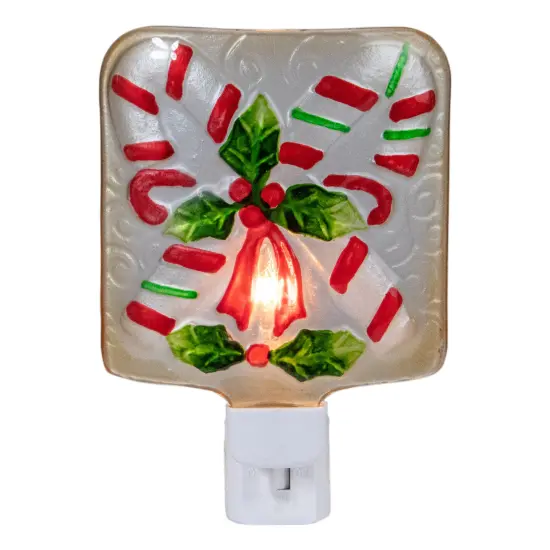 Northlight Candy Canes and Holly Glass Christmas Night Light - 4" White {1}