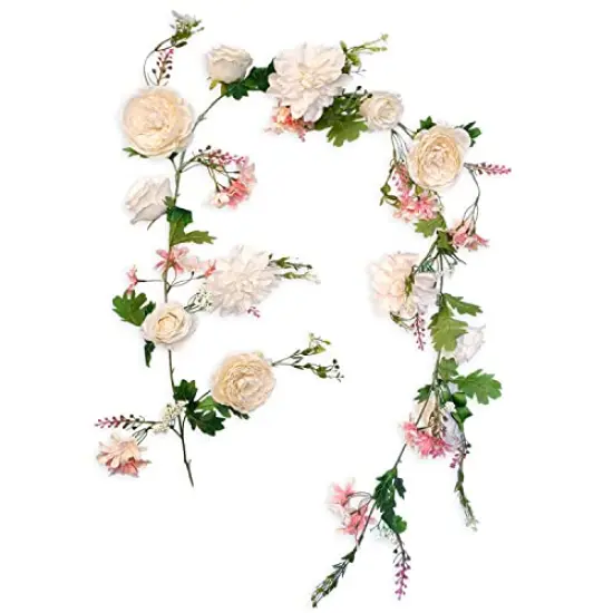 OrgMemory Peony Flower Garland, Rose Flower Swag, 6' Wedding Arch Flowers for Wedding Decor Home Table Runner Mantle Party Decor (Champagne Peony Garland) {3}