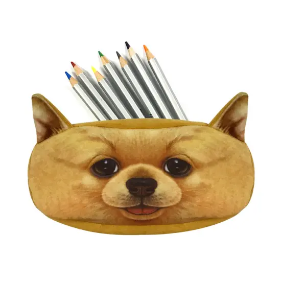 Wrapables Dog Face Zippered Pencil Case (Set of 2) Chihuahua Bulldog {4}