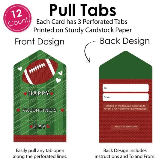 Big Dot of Happiness End Zone - Football - Cards for Kids - Happy Valentine's Day Pull Tabs - Set of 12 {6}