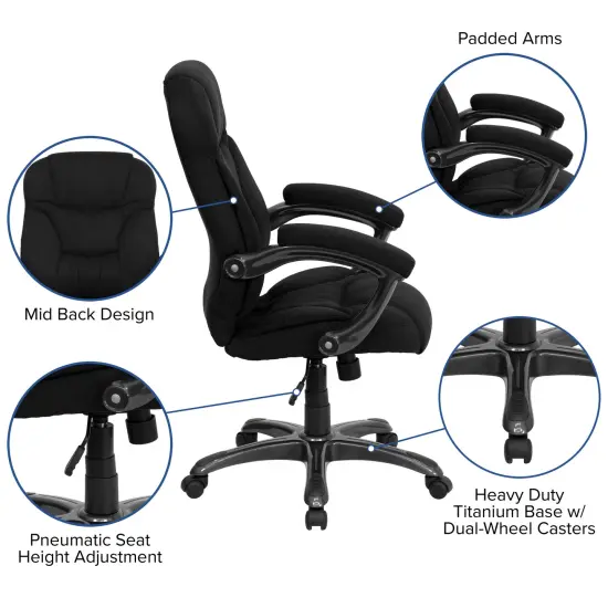 Emma and Oliver High Back Executive Ergonomic Office Chair with Silver Nylon Base and Arms Black Microfiber {2}