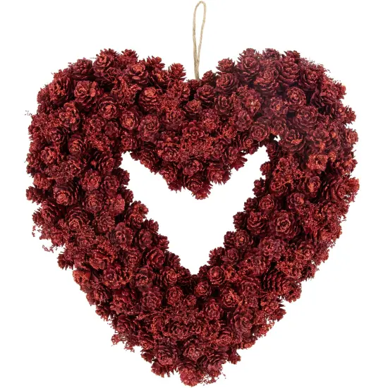 Northlight Pine Cone Rose Valentine's Day Wooden Heart Wreath - 14" - Red {1}