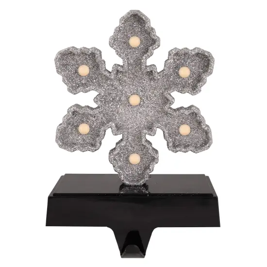 Northlight LED Lighted Glittered Snowflake Christmas Stocking Holder - 7" - Silver Finish {1}