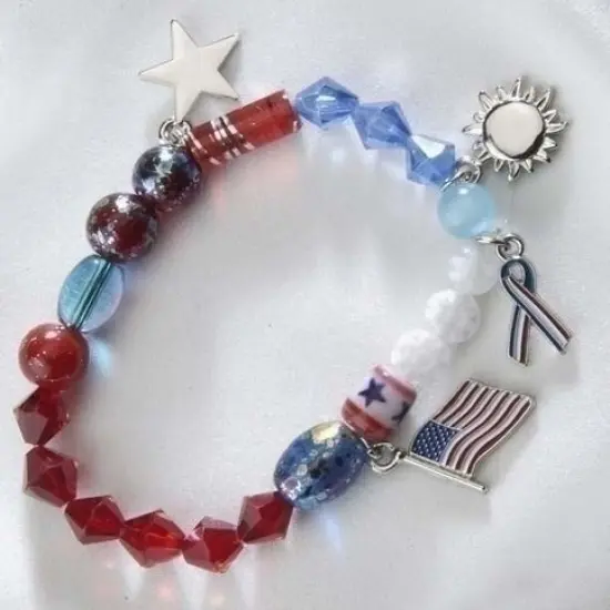Roman Star Spangled Banner Glass Beaded Story Bracelet Red {1}