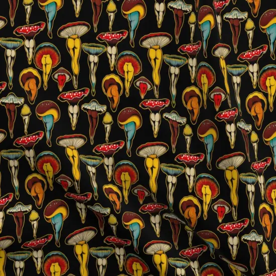 Various Fabrics by the Yard or Fat Quarter Mushrooms Black Background Cute Traditional Booty Custom Printed Fabric by Spoonflower {5}