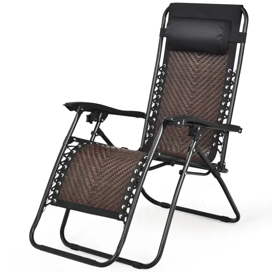 Costway Patio Rattan Zero Gravity Lounge Chair Chaise Folding Recliner W/Headrest Brown\Mix Brown {2}