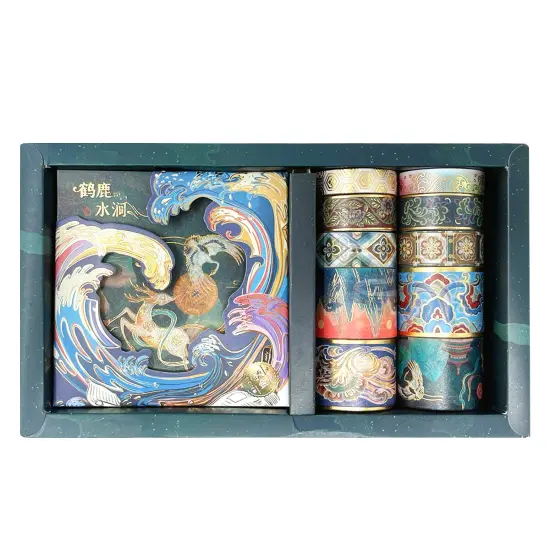 Wrapables Decorative Gold Foil Washi Tape and Sticker Set for Stationery, Diary, Card Making (10 Rolls & 10 Sheets) Scenic Green {1}