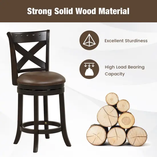 Costway 26'' Swivel Bar Stool Counter Height PU Leather Seat Rubber Wood Legs Footrest {5}