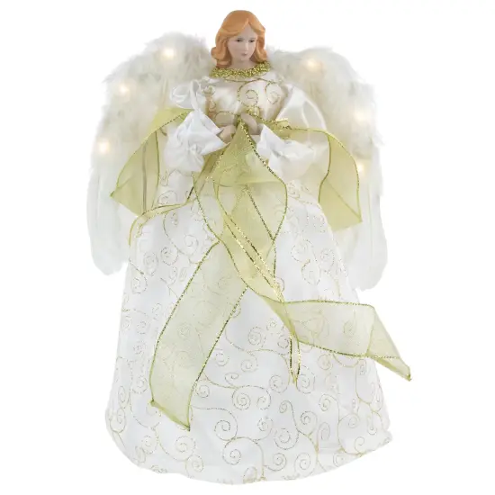 Northlight 14" Lighted White and Gold Angel in a Dress Christmas Tree Topper - Warm White Lights {1}