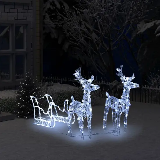 Reindeers & Sleigh Christmas Decoration 160 LEDs 51.2" Acrylic Cold white {1}