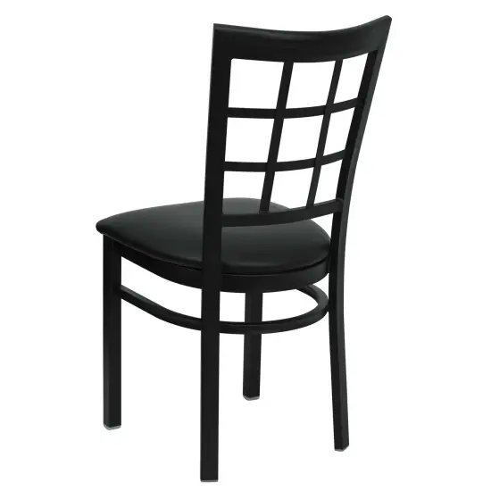 Emma and Oliver 2 Pack Window Back Metal Restaurant Chair BlackVYL/BlackMetal {3}