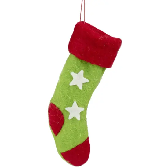 Tii Collections 9.5" Green and Red Stars Felt Christmas Stocking Ornament {1}