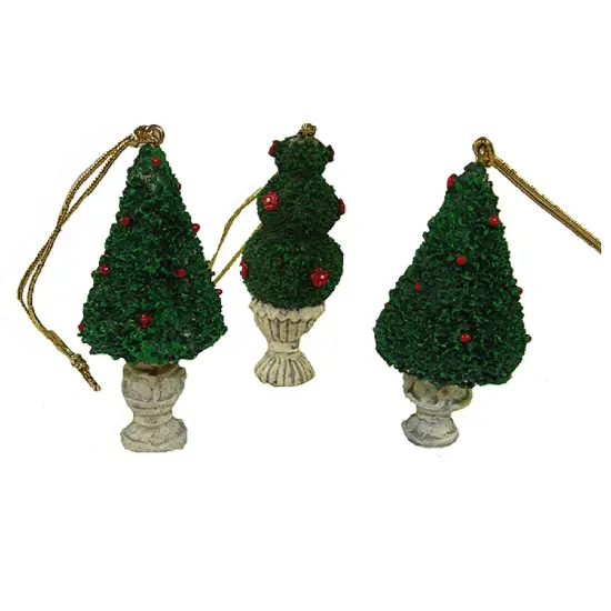 CC Christmas Decor 576ct Green and Ivory Potted Topiary Tree Christmas Ornaments 2.5" {3}