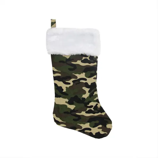 Northlight Camouflage Christmas Stocking with Cuff - 19" - Green and White {3}