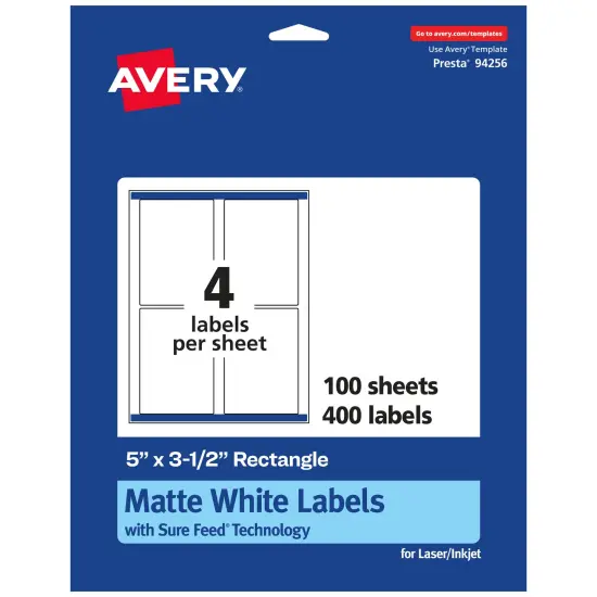 Avery Matte White Rectangle Labels, 5" x 3.5" {1}