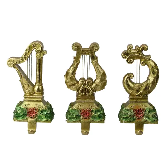 Northlight Glittered Harp Christmas Stocking Holders - 7" - Gold Finish - Set of 3 {1}