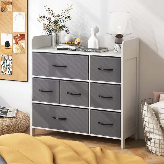 Costway 5/7-Drawer Dresser for Bedroom Chest of Drawers with 2 Large Fabric Bins White {4}